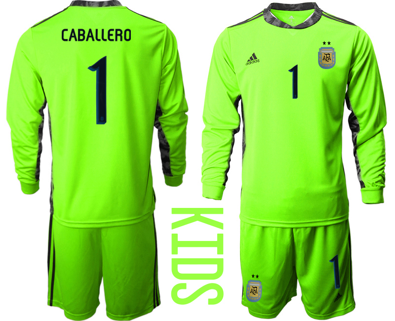 Youth 2020-2021 Season National team Argentina goalkeeper Long sleeve green 1 Soccer Jersey2